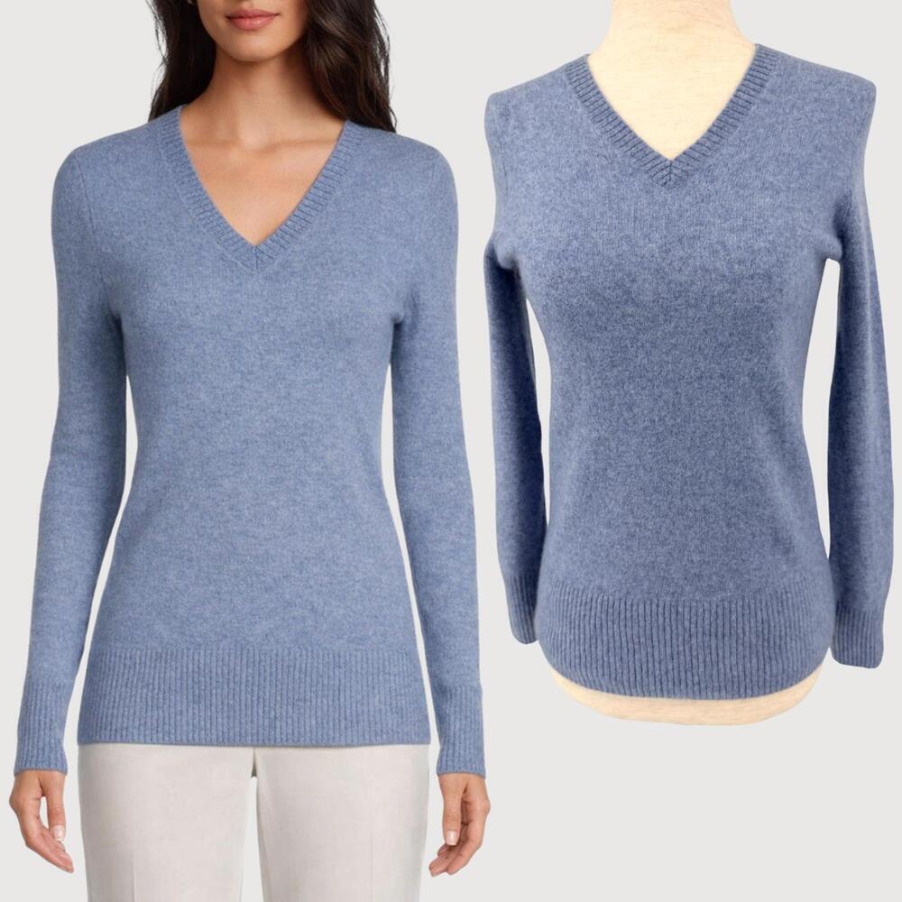 Saks Fifth Avenue Cashmere Sweater V-Neck Light Blue M